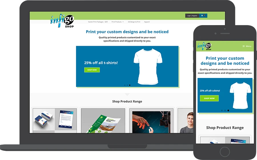 Print on demand e-commerce solution for Infigo Shop.